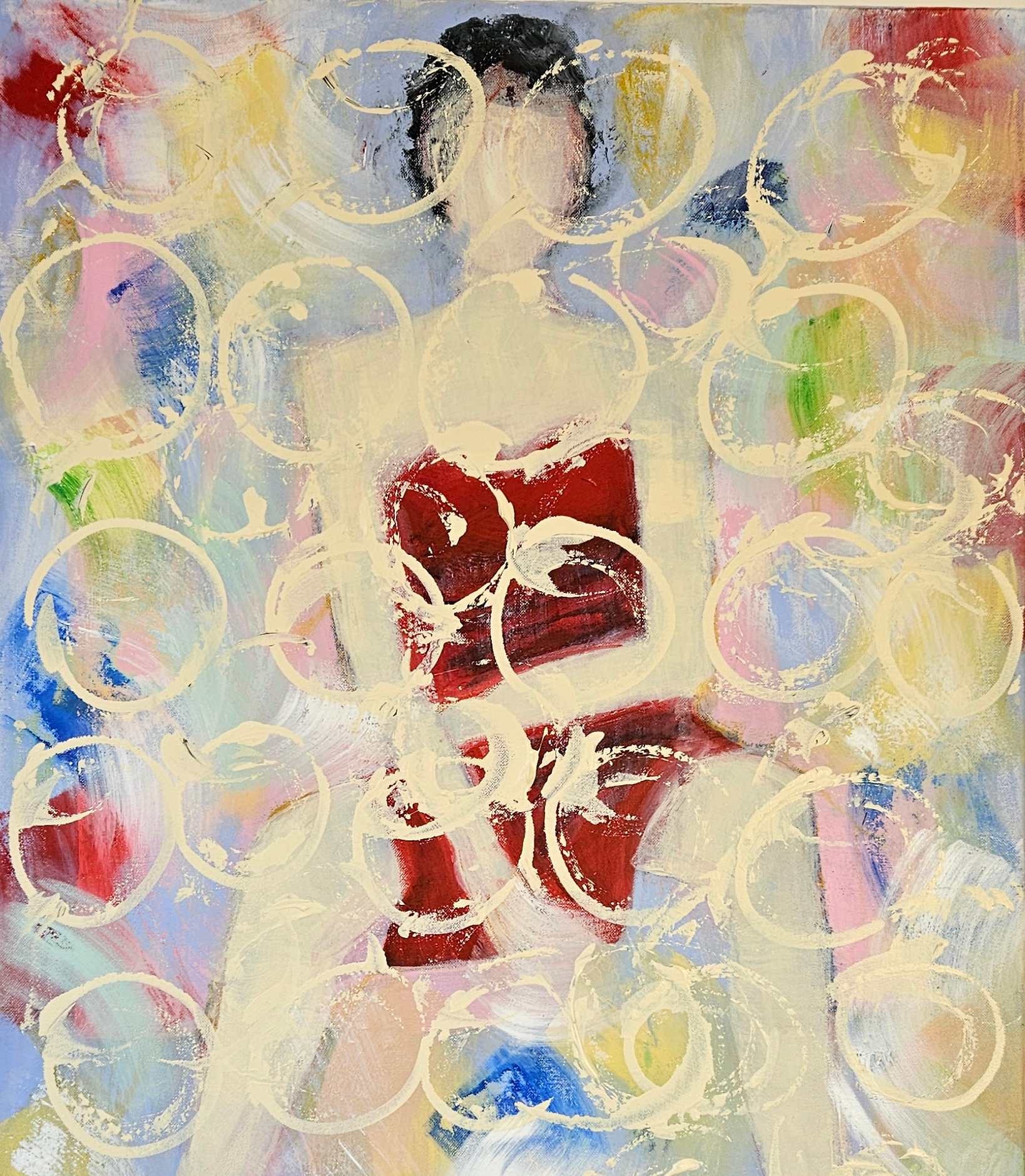 Femme à la robe rouge peinture acrylique sur toile 100x65cm – Image 4