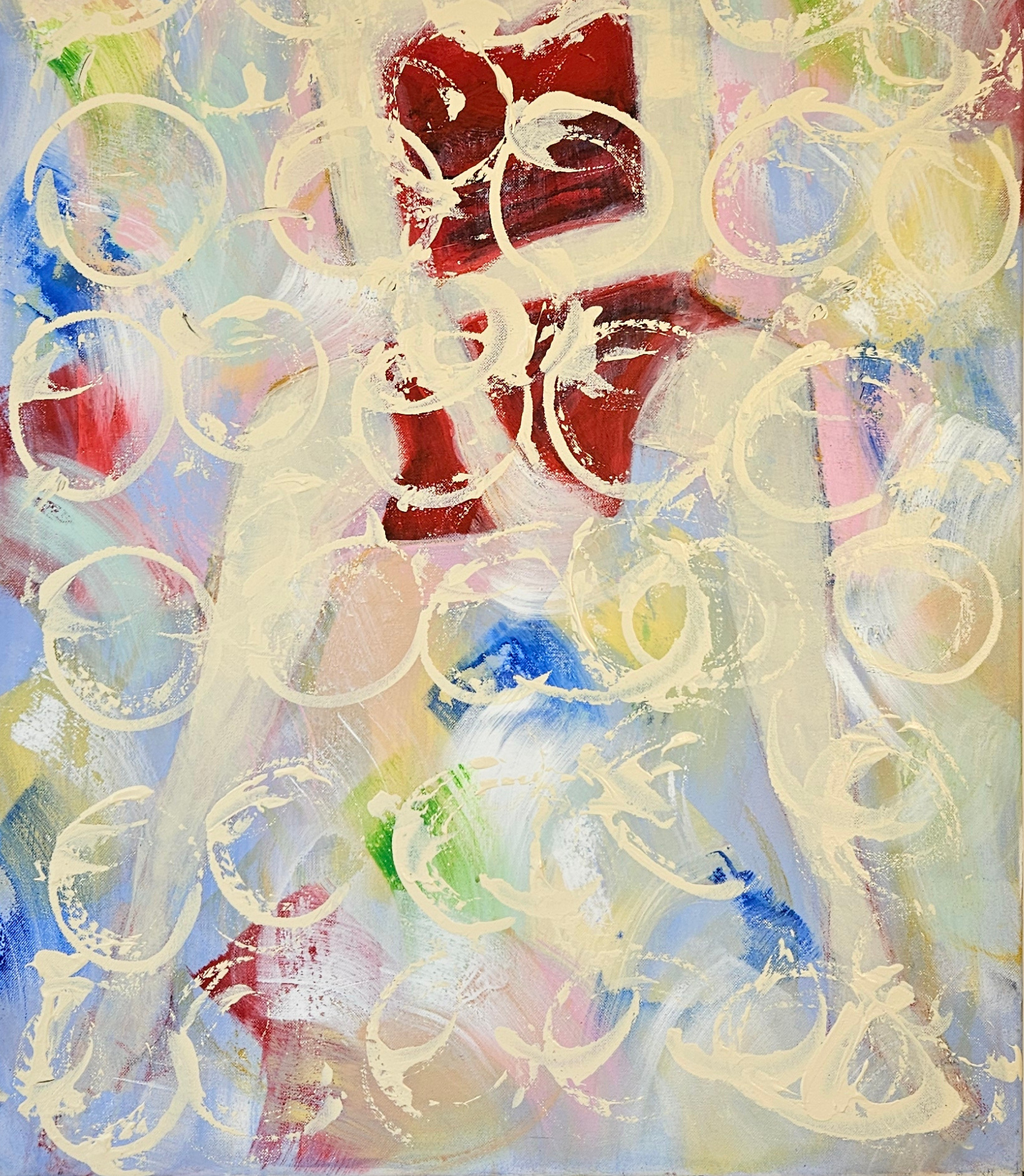 Femme à la robe rouge peinture acrylique sur toile 100x65cm – Image 5