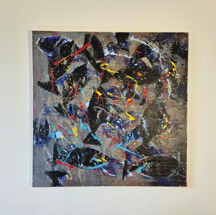 Poisson noir peinture acrylique sur toile 100x100cm – Image 2