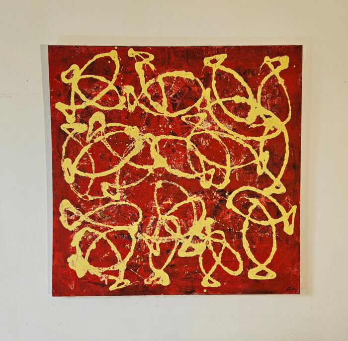 Poisson ivoire sur fond rouge peinture acrylique sur toile 100x100cm – Image 2