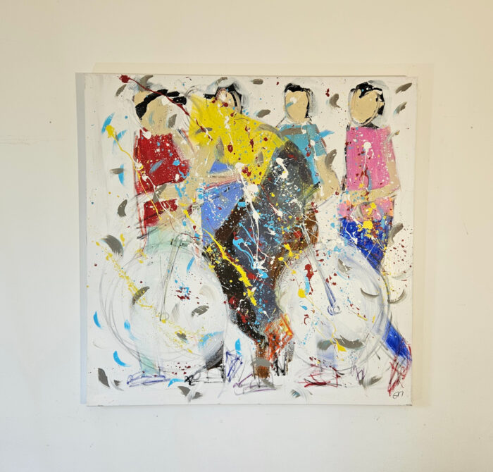 Vélo, cycliste tour de France, maillot jaune peinture acrylique sur toile 100x100cm – Image 2