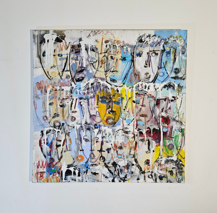 Multitête de couleur claires peinture acrylique sur toile 100x100cm – Image 2