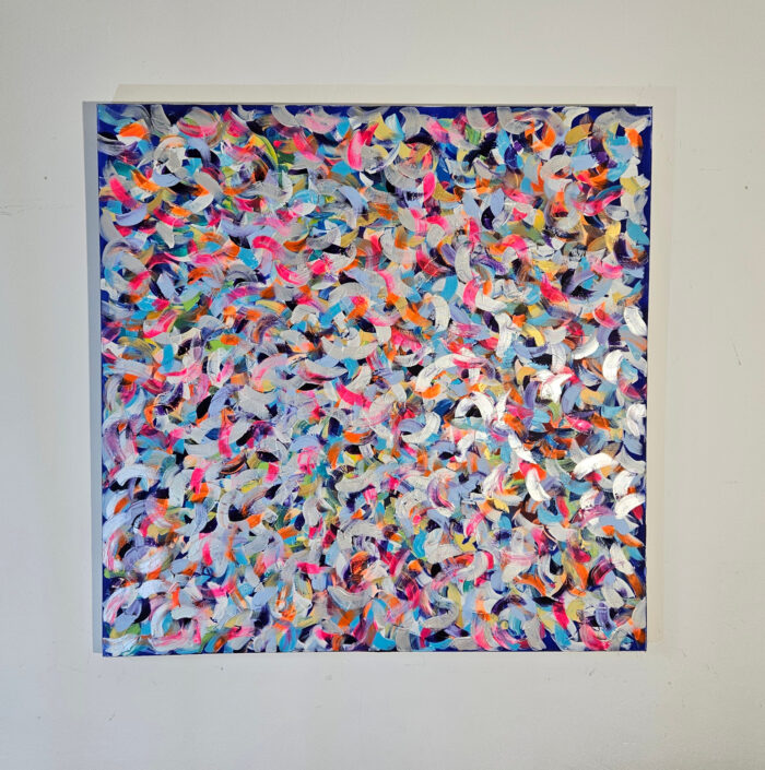 Petite friture bleu et rose peinture acrylique sur toile 100x100cm – Image 2