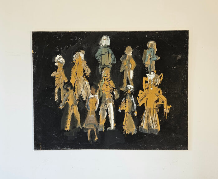 Paysage de rue, personnages la nuit peinture acrylique moderne sur toile 116x89cm – Image 2