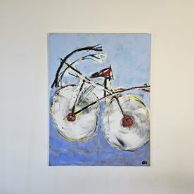 Vélo noir et rouge peinture acrylique moderne sur toile 116x89cm – Image 2