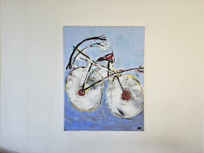 Vélo noir et rouge peinture acrylique moderne sur toile 116x89cm – Image 2