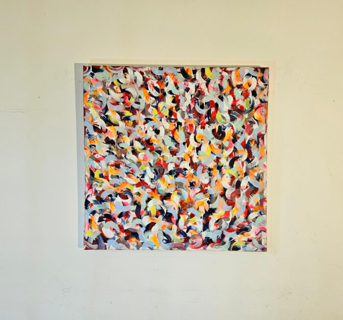 Petite friture rouge orange jaune peinture acrylique sur toile 80x80cm – Image 2