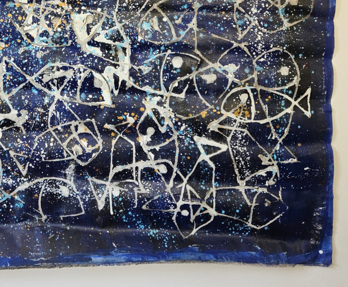 Poissons blanc sur fond bleu peinture acrylique sur toile 167x189cm – Image 3