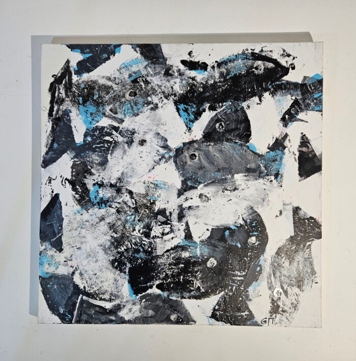 Poisson noir et bleu peinture acrylique sur toile 100x100cm – Image 2