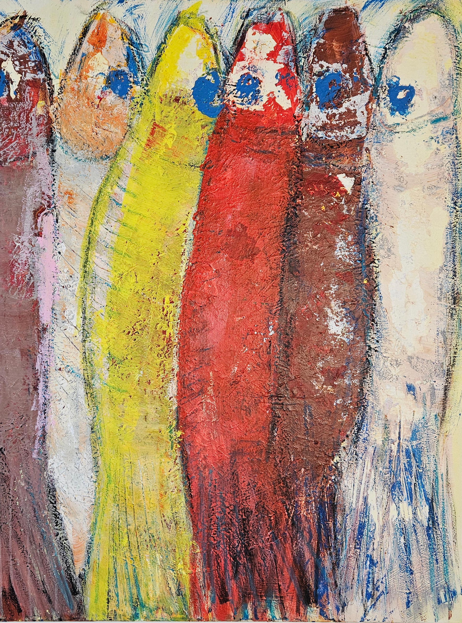 Sardines jaune rouge violet Peinture acrylique sur toile 100x100cm – Image 4