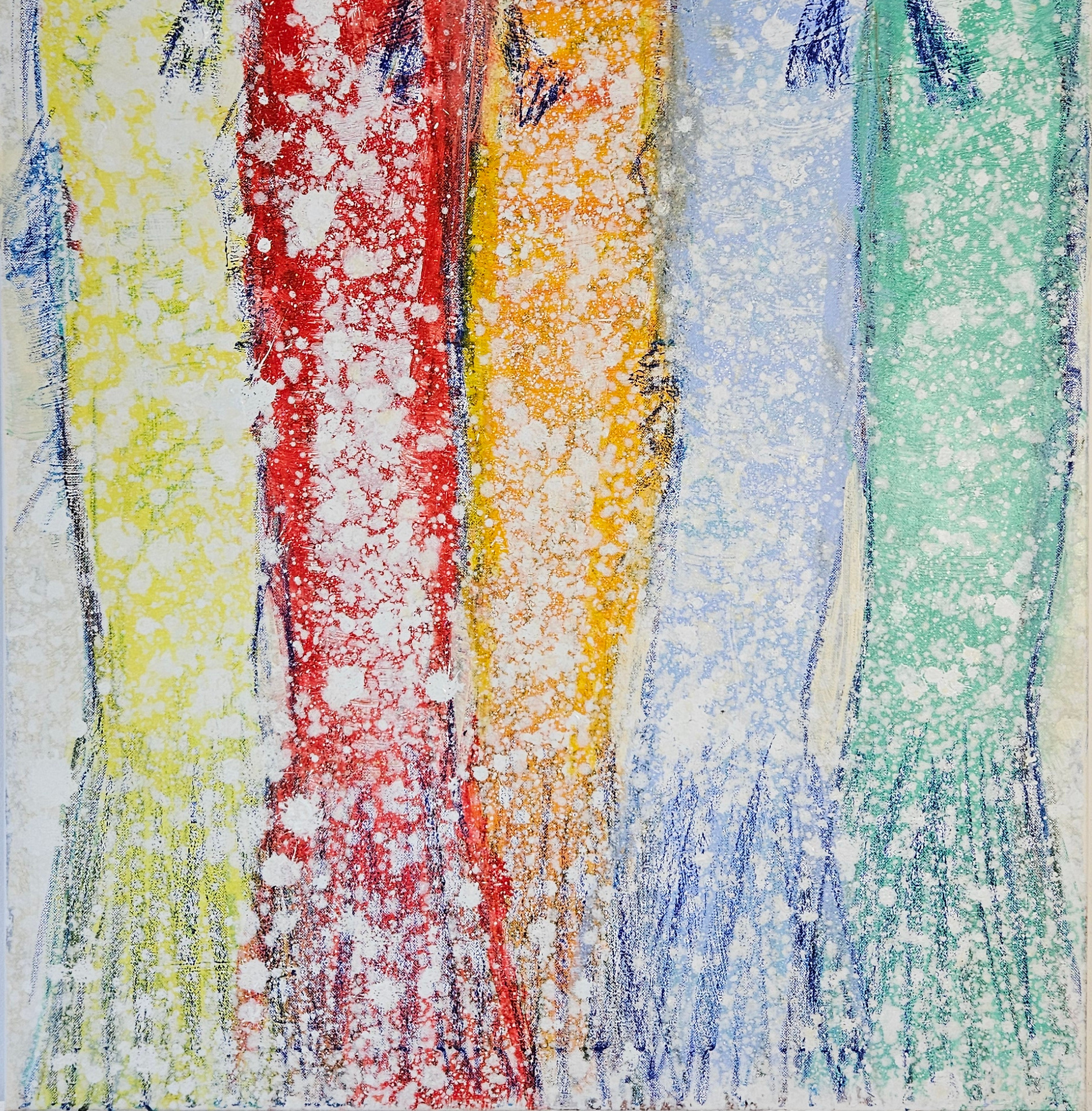 Sardines jaune rouge orange bleu vert peinture acrylique sur toile 100x73cm – Image 4