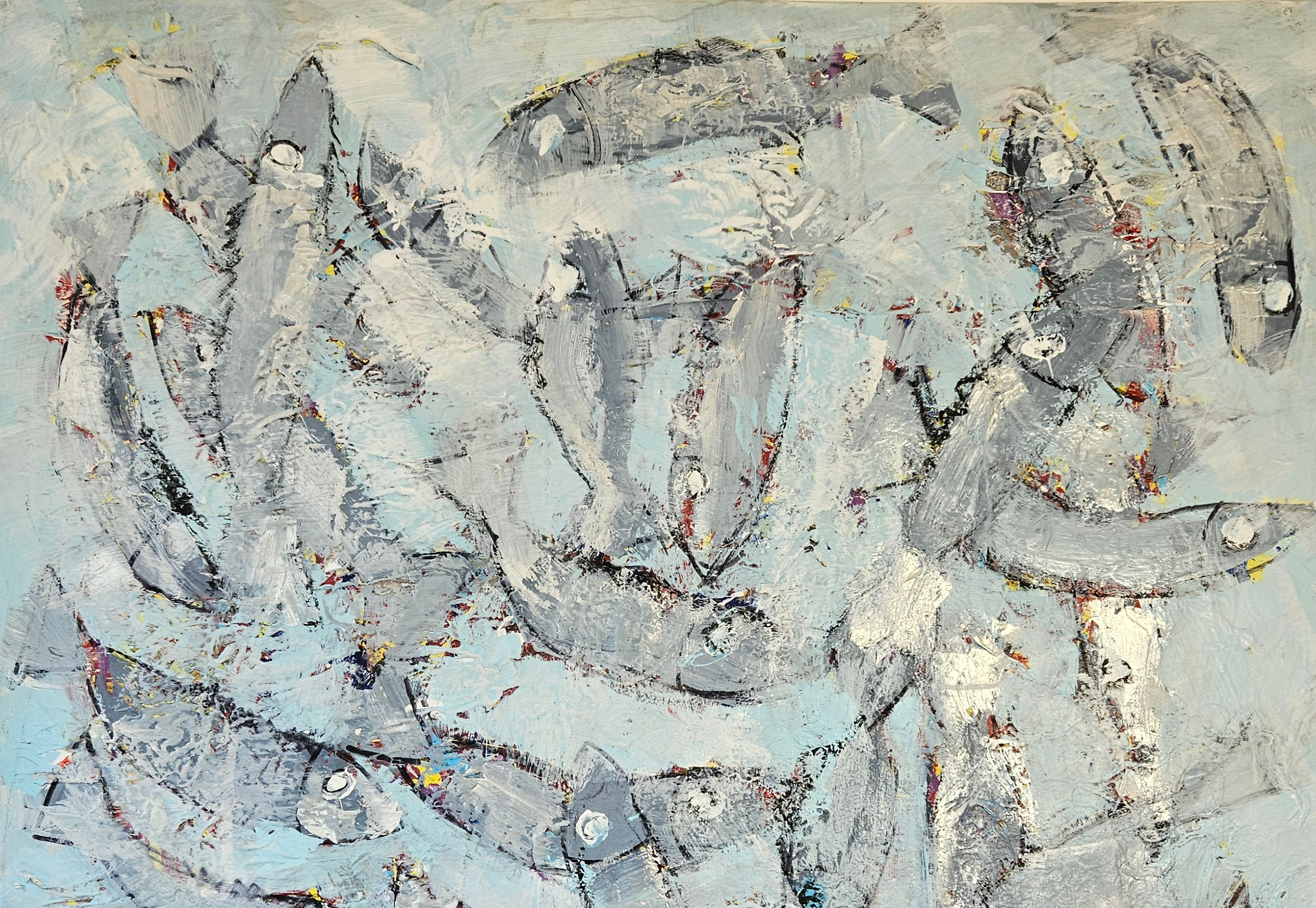 Poisson gris sur fond bleu clair peinture acrylique sur toile 100x100cm – Image 3