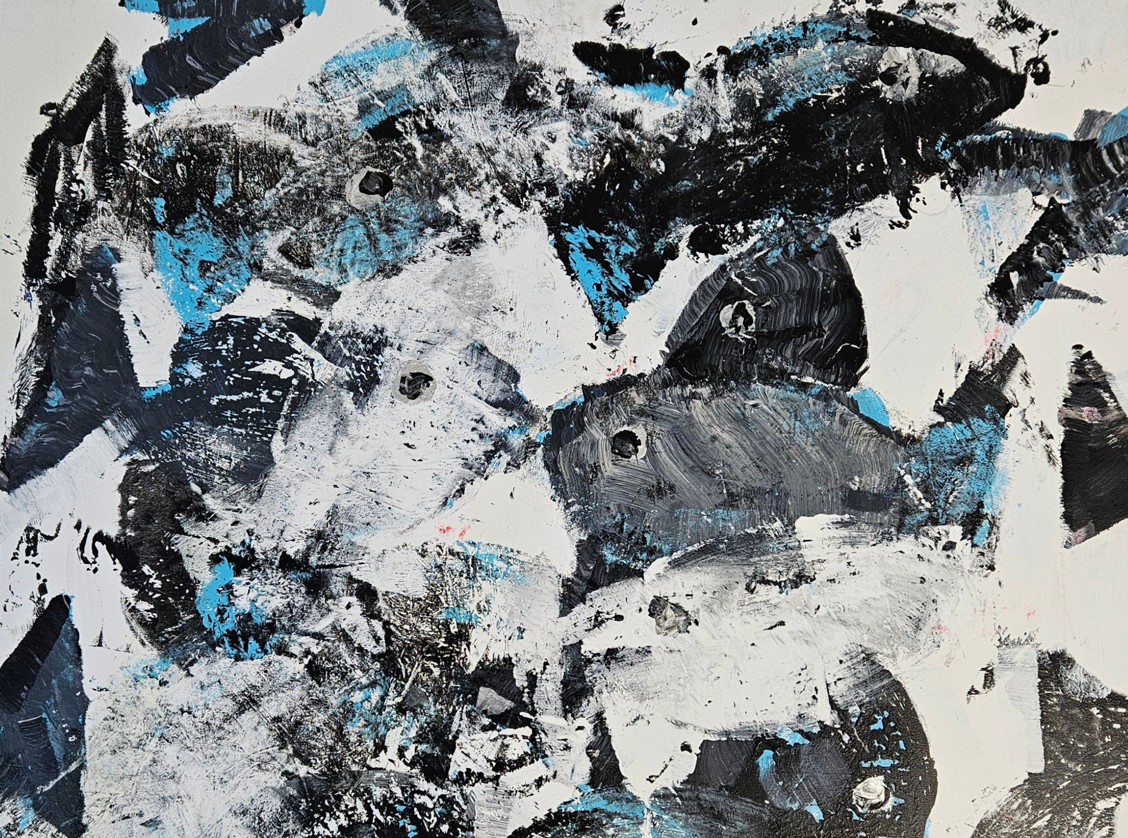 Poisson noir et bleu peinture acrylique sur toile 100x100cm – Image 3