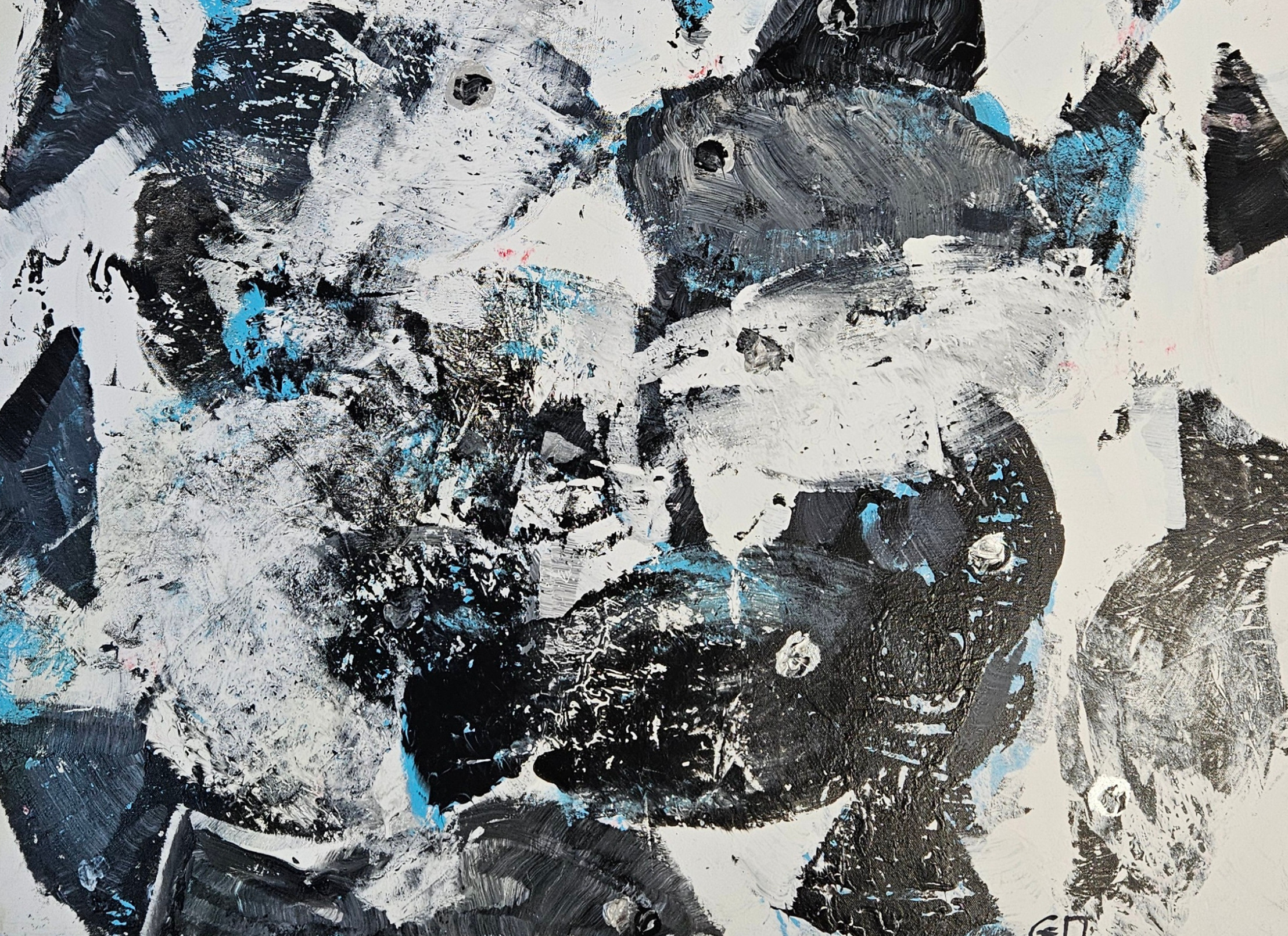 Poisson noir et bleu peinture acrylique sur toile 100x100cm – Image 4