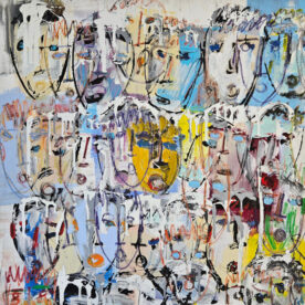 Multitête de couleur claires peinture acrylique sur toile 100x100cm