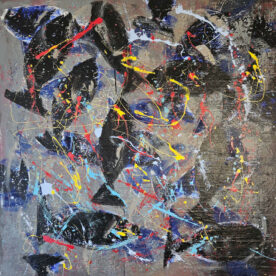 Poisson noir peinture acrylique sur toile 100x100cm