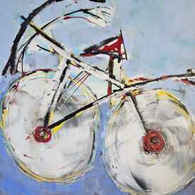 Vélo noir et rouge peinture acrylique moderne sur toile 116x89cm