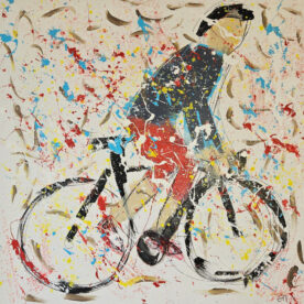 Vélo, cycliste au maillot gris peinture acrylique moderne sur toile 100x100cm