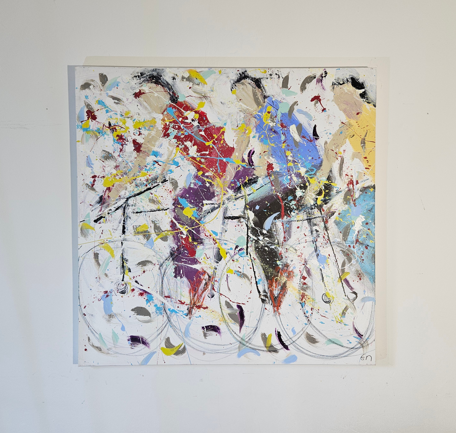 Course de vélo, acrylique sur toile 100x100cm – Image 4