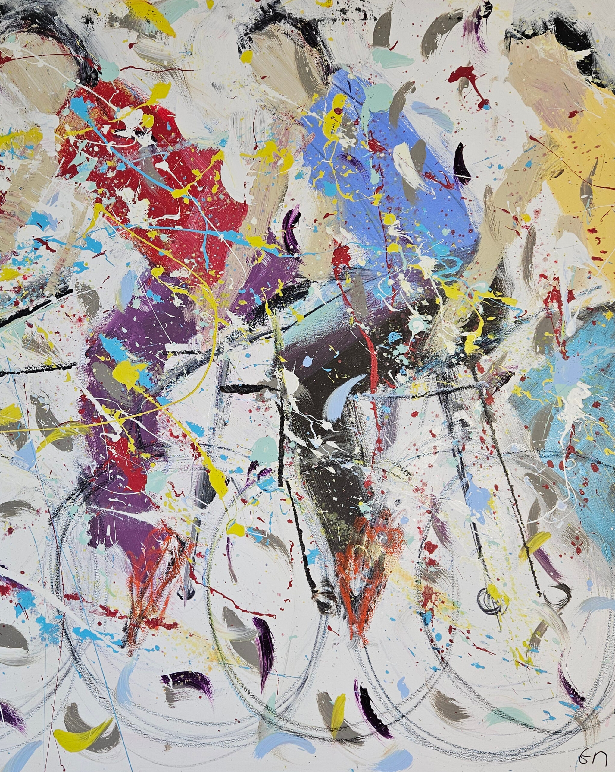 Vélo, cyclistes course peinture acrylique sur toile 100x100cm – Image 4