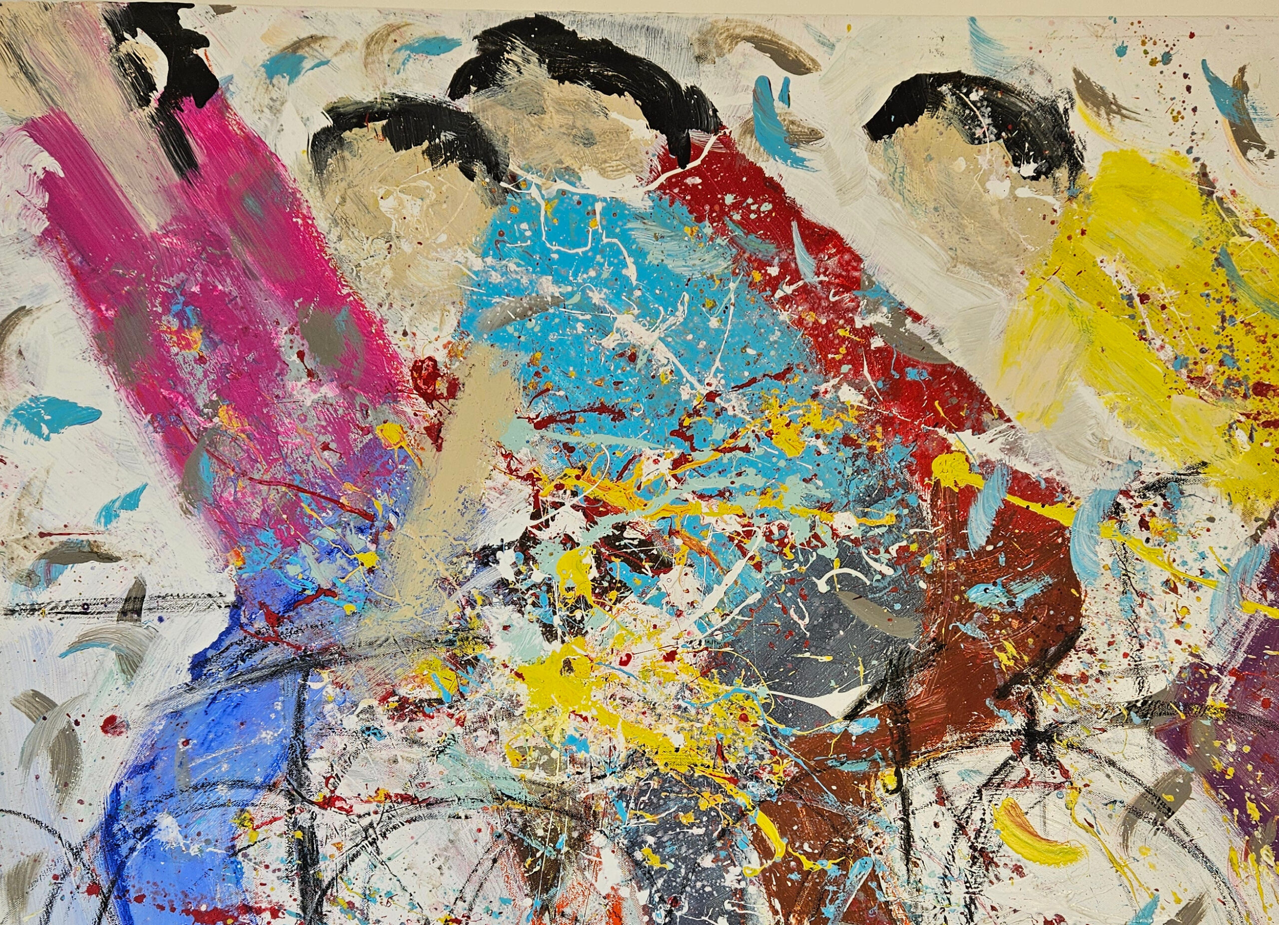 Vélo, cyclistes sprint final peinture acrylique sur toile 100x100cm – Image 2