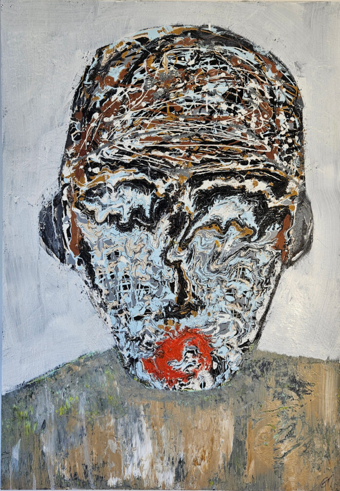 Peinture contemporaine, Portrait de l'homme qui a peur: acrylique sur toile 100x73cm