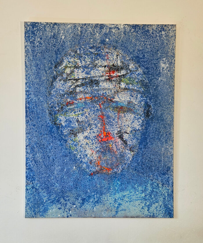 Tête de clown au nez orange, portrait, peinture contemporaine : acrylique sur toile 100x73cm – Image 2