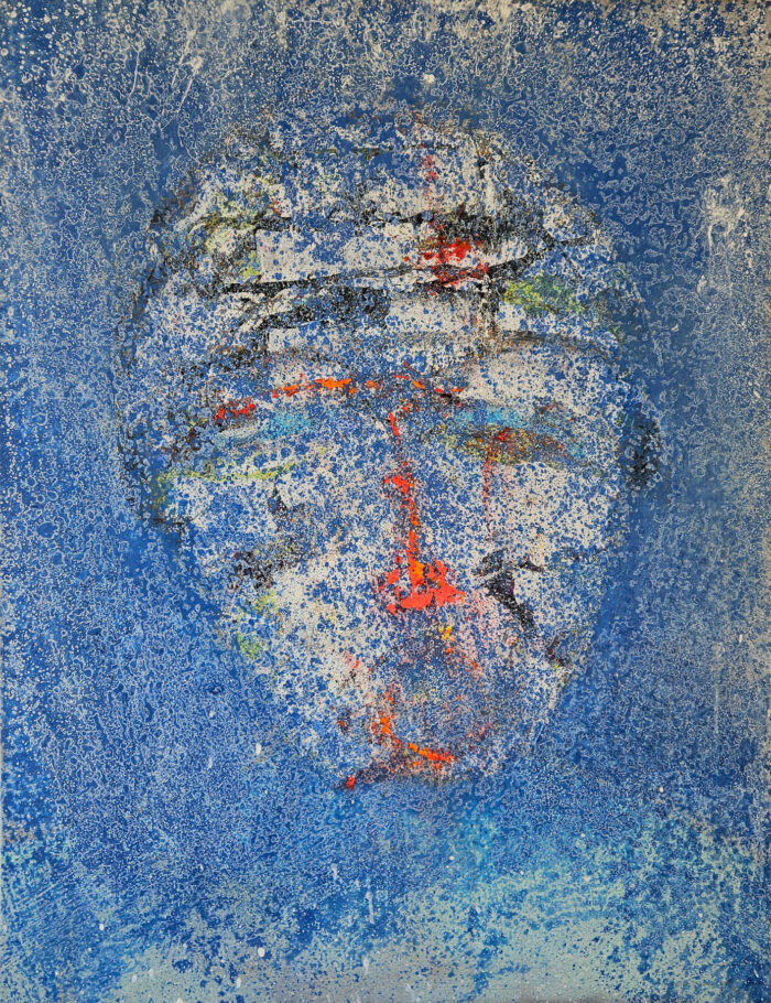 Tête de clown au nez orange, portrait, peinture contemporaine : acrylique sur toile 100x73cm