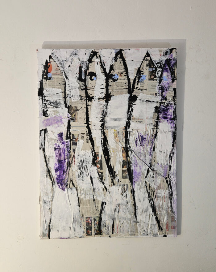 Sardines violettes sur papier peinture acrylique sur toile 100x73cm – Image 2