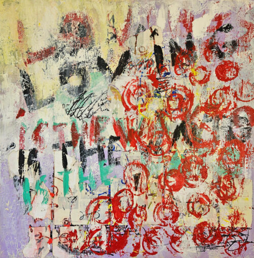 Loving street art peinture acrylique et collage sur toile 100x100cm