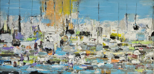 Voiliers sur mer 1 peinture acrylique figurative sur toile 100x50cm