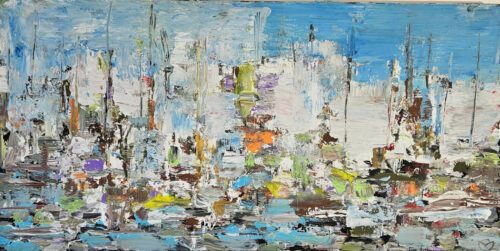 Voiliers sur mer 2 peinture acrylique figurative sur toile 100x50cm
