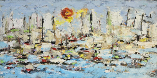 Voiliers sur mer 3 peinture acrylique figurative sur toile 100x50cm