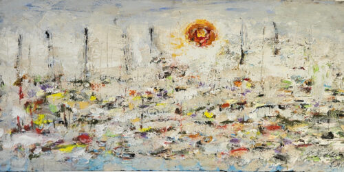 Voiliers sur mer 4 peinture acrylique figurative sur toile 100x50cm