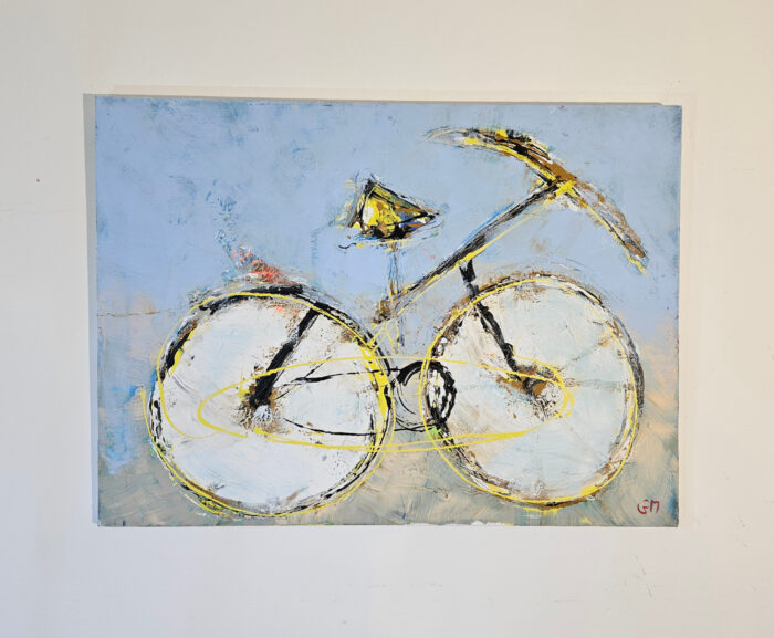 Vélo jaune et noir peinture acrylique moderne sur toile 116x89cm – Image 2