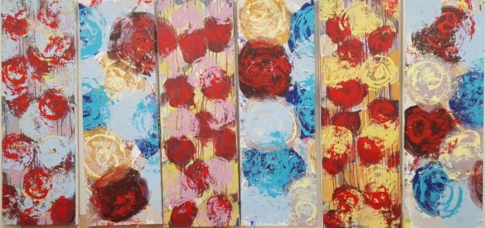 Panneau de 6 tableaux de fleurs 40x120cm peinture acrylique sur toile – Image 2