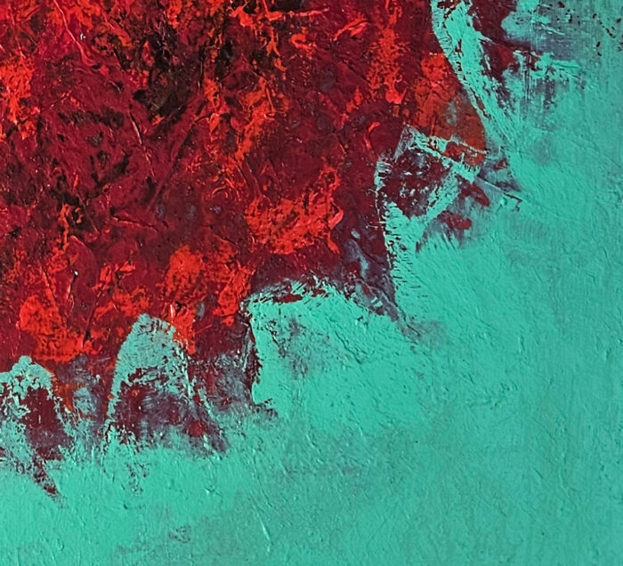 Big bang rouge sur fond vert peinture acrylique sur toile 80x80cm – Image 3
