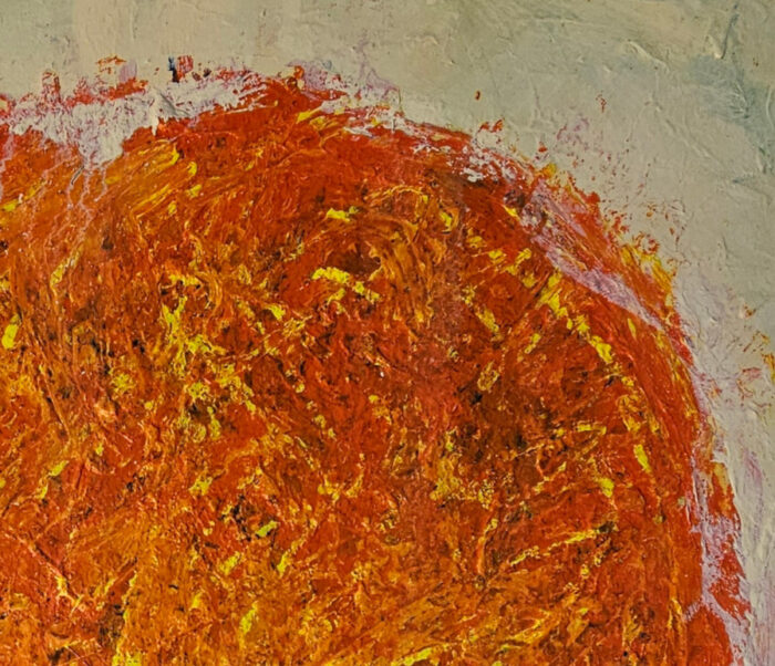 Big Bang orange sur fond ivoire peinture acrylique sur toile 100x100cm – Image 3