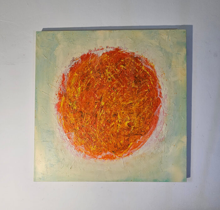 Big Bang orange sur fond ivoire peinture acrylique sur toile 100x100cm – Image 2