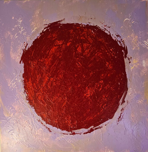 Big Bang rouge sur fond violet 1 peinture acrylique sur toile 100x100cm