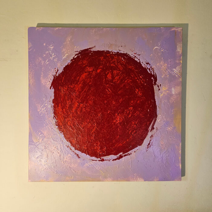 Big Bang rouge sur fond violet 1 peinture acrylique sur toile 100x100cm – Image 2