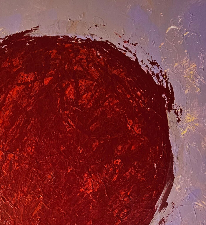 Big Bang rouge sur fond violet 1 peinture acrylique sur toile 100x100cm – Image 3