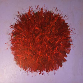 Big Bang abstrait rouge sur fond violet 2 peinture acrylique sur toile 100x100cm