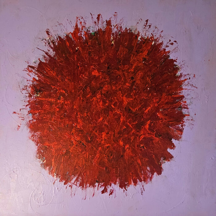 Big Bang rouge sur fond violet 2 peinture acrylique sur toile 100x100cm