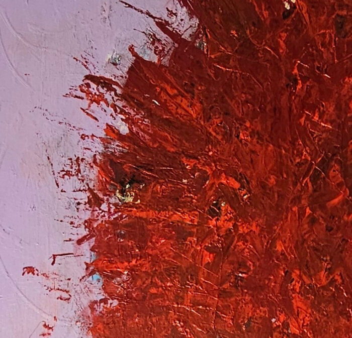 Big Bang rouge sur fond violet 2 peinture acrylique sur toile 100x100cm – Image 3