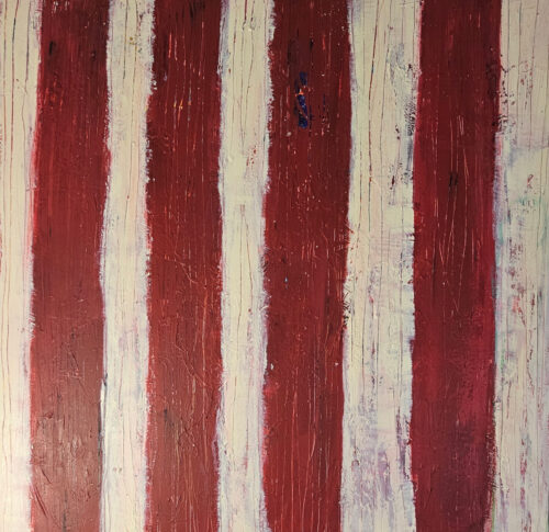 Troncs rouges : peinture acrylique contemporaine sur toile 100x100cm
