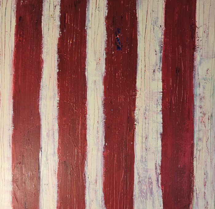 Troncs rouges : peinture acrylique contemporaine sur toile 100x100cm