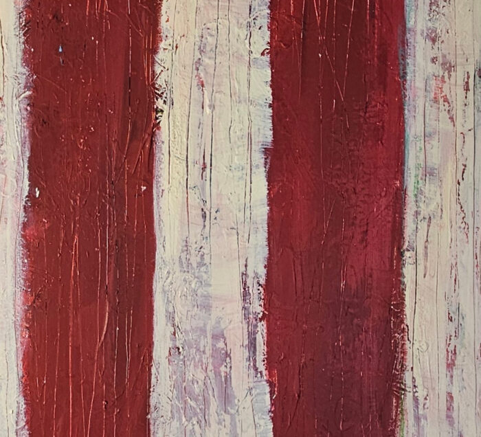 Troncs rouges : peinture acrylique contemporaine sur toile 100x100cm – Image 3