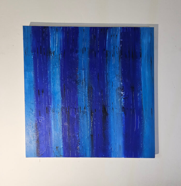 Troncs bleus : peinture acrylique contemporaine sur toile 100x100cm – Image 2