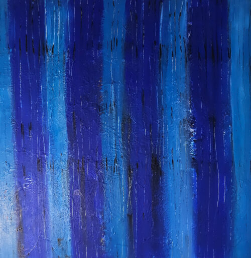 Troncs bleus : peinture acrylique contemporaine sur toile 100x100cm